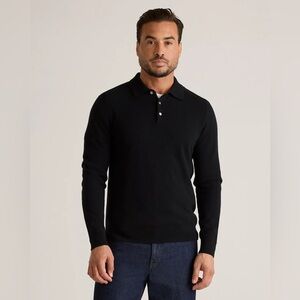 Gran Sasso Wool Silk Cashmere Polo Sweater Black Made in Italy Size 54 (US XL